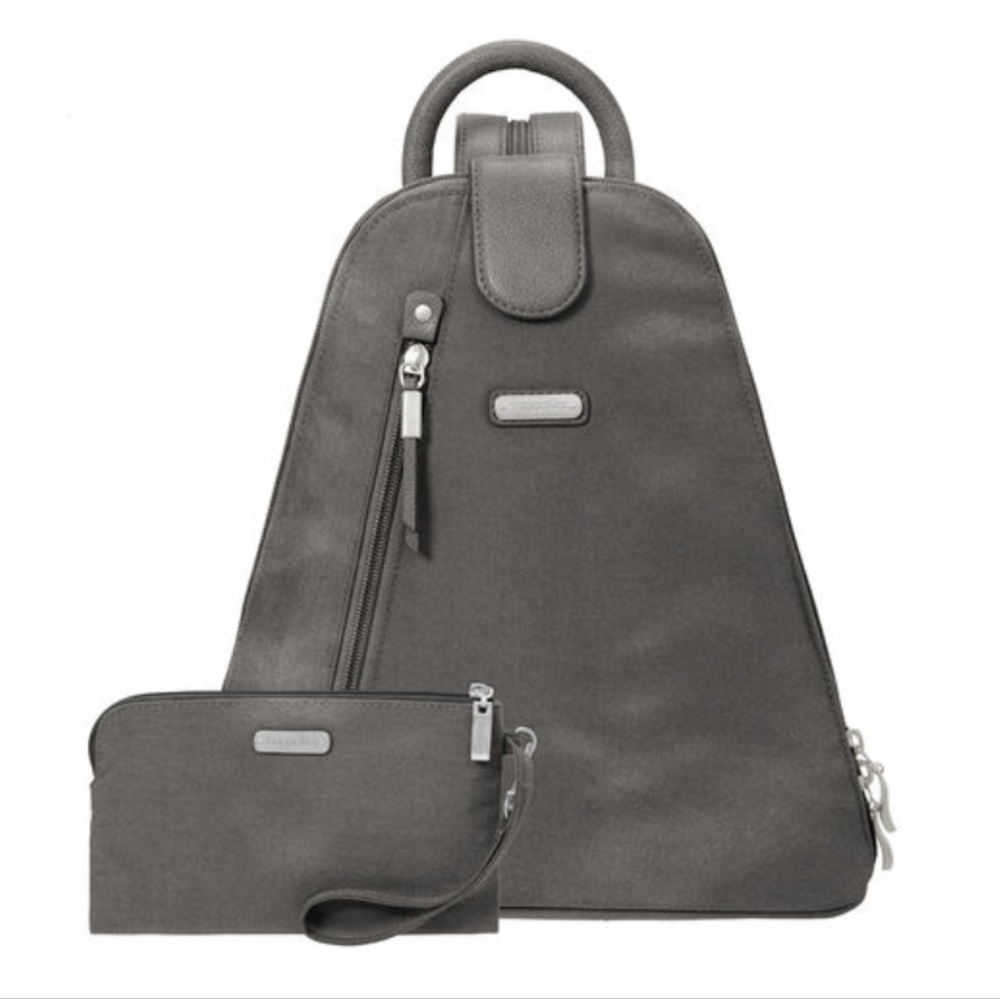 Baggallini Metro Sterling Shimmer Sleek Convertible Backpack With RFID Wristlet